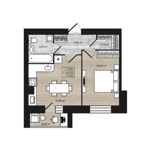 1-к квартира, строящийся дом, 44м2, 6/9 этаж