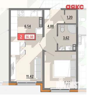 2-к квартира, сданный дом, 37м2, 5/8 этаж