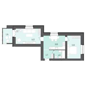 2-к квартира, строящийся дом, 53м2, 9/9 этаж