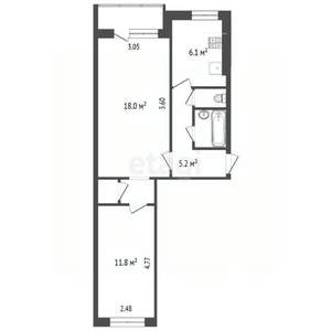 2-к квартира, вторичка, 46м2, 2/5 этаж