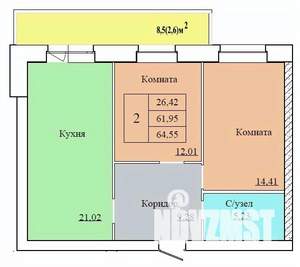 2-к квартира, вторичка, 65м2, 11/12 этаж