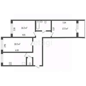 3-к квартира, вторичка, 90м2, 3/3 этаж