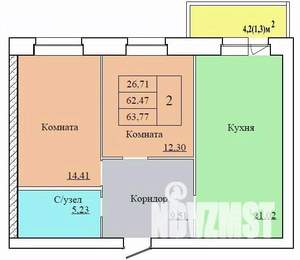 2-к квартира, вторичка, 64м2, 1/12 этаж