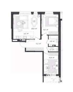 2-к квартира, вторичка, 72м2, 8/9 этаж