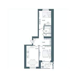 2-к квартира, строящийся дом, 73м2, 2/16 этаж