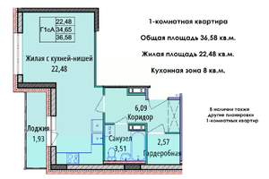 1-к квартира, вторичка, 37м2, 8/16 этаж