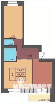 2-к квартира, строящийся дом, 53м2, 6/9 этаж