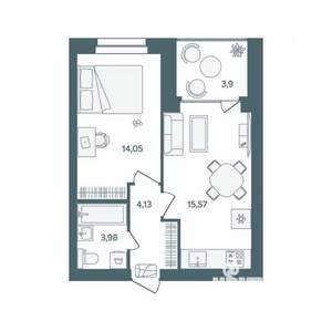 1-к квартира, строящийся дом, 40м2, 4/16 этаж