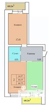 2-к квартира, строящийся дом, 67м2, 3/12 этаж