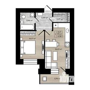 1-к квартира, вторичка, 41м2, 2/9 этаж