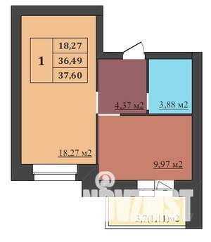 1-к квартира, строящийся дом, 38м2, 9/9 этаж