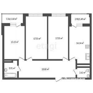 3-к квартира, вторичка, 88м2, 17/23 этаж