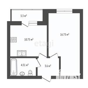 1-к квартира, вторичка, 36м2, 2/12 этаж