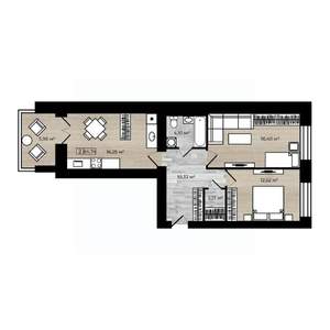 2-к квартира, строящийся дом, 65м2, 6/9 этаж