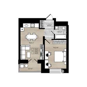 1-к квартира, вторичка, 43м2, 12/12 этаж
