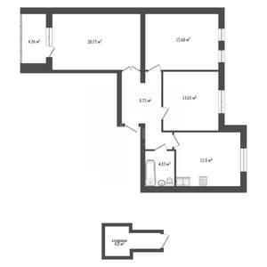 3-к квартира, вторичка, 74м2, 9/11 этаж