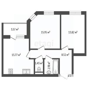 2-к квартира, вторичка, 56м2, 1/5 этаж