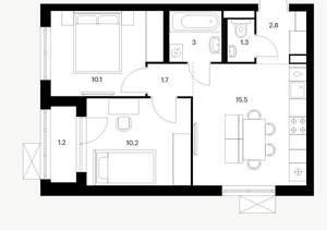 2-к квартира, вторичка, 46м2, 14/17 этаж