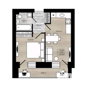 1-к квартира, вторичка, 37м2, 8/9 этаж