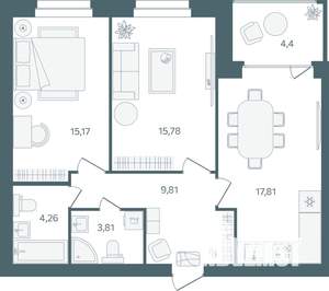 2-к квартира, строящийся дом, 69м2, 5/16 этаж