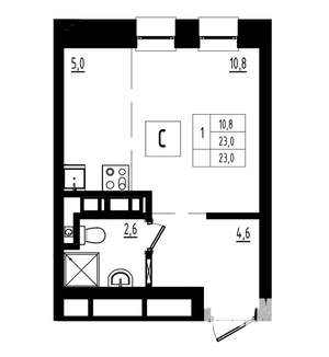 Студия квартира, строящийся дом, 23м2, 3/12 этаж