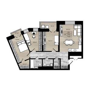 3-к квартира, вторичка, 75м2, 2/12 этаж