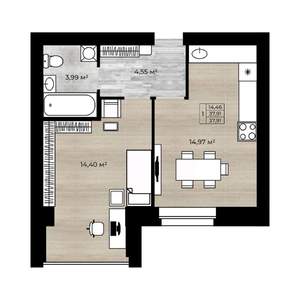 1-к квартира, сданный дом, 38м2, 2/10 этаж