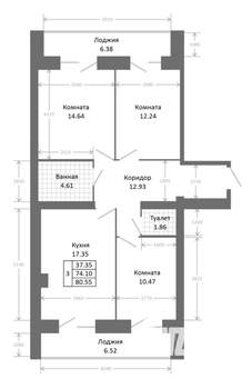 3-к квартира, строящийся дом, 87м2, 2/9 этаж