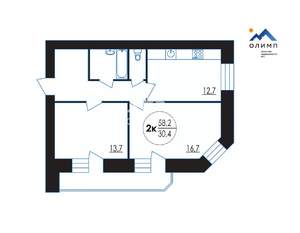 2-к квартира, вторичка, 58м2, 6/10 этаж
