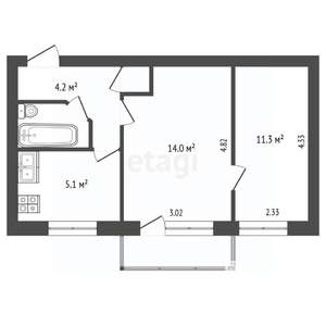2-к квартира, вторичка, 37м2, 3/3 этаж