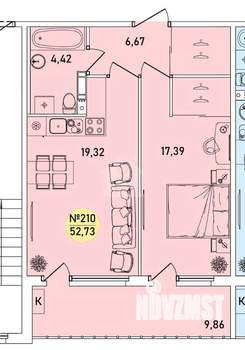 1-к квартира, вторичка, 53м2, 5/9 этаж
