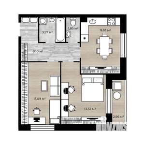 2-к квартира, вторичка, 53м2, 1/18 этаж