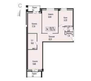 3-к квартира, строящийся дом, 114м2, 3/8 этаж