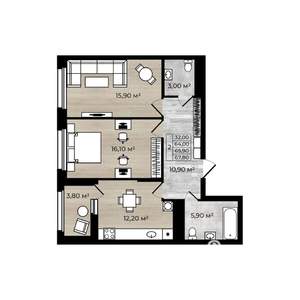 2-к квартира, вторичка, 66м2, 11/18 этаж