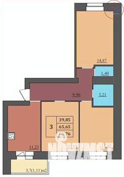 3-к квартира, сданный дом, 67м2, 6/9 этаж