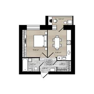 1-к квартира, строящийся дом, 37м2, 2/9 этаж