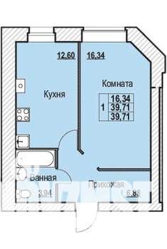 1-к квартира, строящийся дом, 40м2, 1/10 этаж