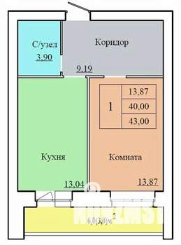 1-к квартира, строящийся дом, 43м2, 6/12 этаж
