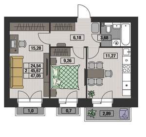 2-к квартира, вторичка, 47м2, 8/8 этаж