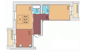 2-к квартира, строящийся дом, 60м2, 1/5 этаж