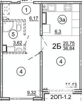 2-к квартира, строящийся дом, 37м2, 4/17 этаж