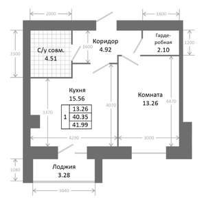 1-к квартира, строящийся дом, 44м2, 2/9 этаж