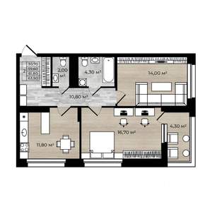 2-к квартира, строящийся дом, 62м2, 3/18 этаж