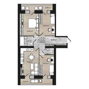 3-к квартира, строящийся дом, 87м2, 4/9 этаж