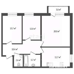 3-к квартира, вторичка, 76м2, 1/4 этаж