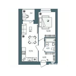 1-к квартира, строящийся дом, 43м2, 3/16 этаж