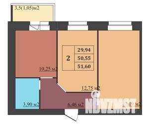 2-к квартира, строящийся дом, 52м2, 5/9 этаж