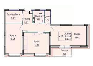 2-к квартира, вторичка, 64м2, 5/9 этаж