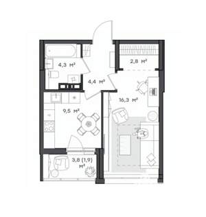 1-к квартира, вторичка, 39м2, 9/9 этаж