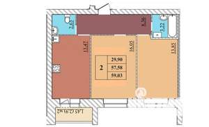 2-к квартира, строящийся дом, 59м2, 3/5 этаж